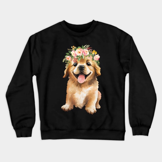 Golden Retriever Blumen Krone Crewneck Sweatshirt by hexchen09